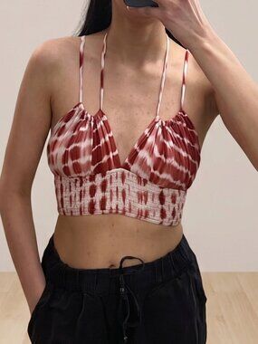 Red & White Tie-Dye Halter Crop Top (XS)